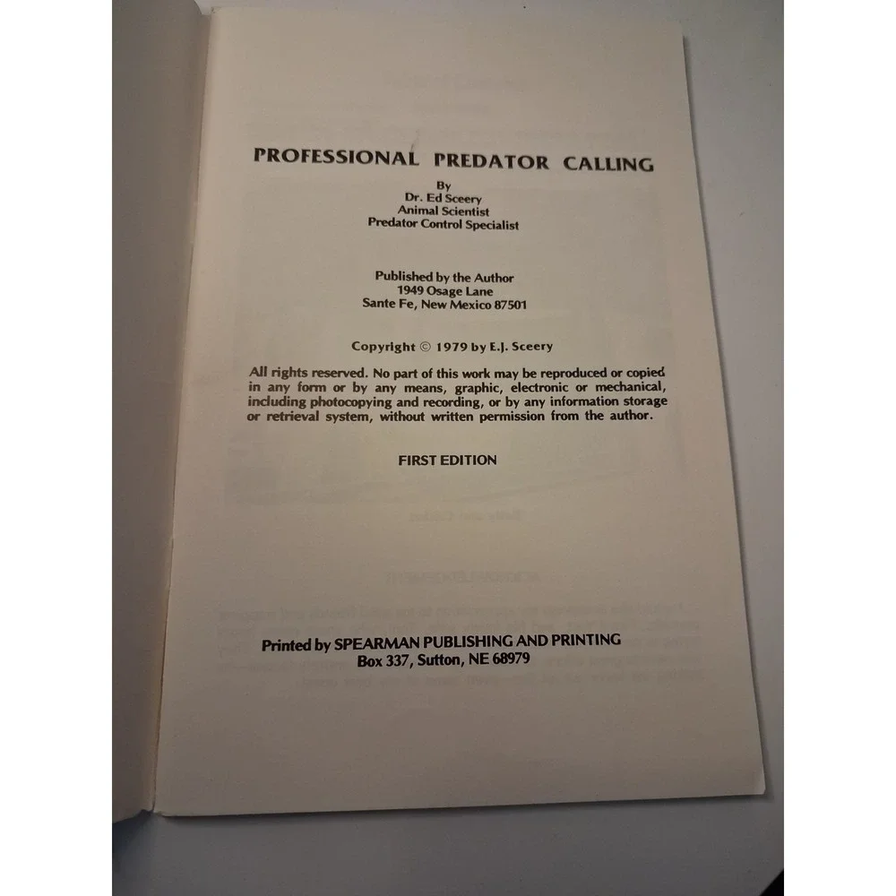 Professional Predator Calling L.L. Sceery First Edition Vintage Hunting Book